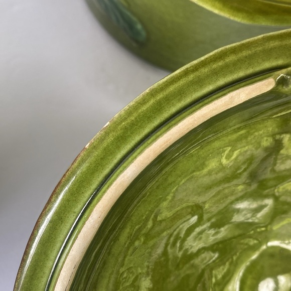 Vintage 3 pc.blue/green California USA Pottery leaf soup tureen - Picture 5 of 14